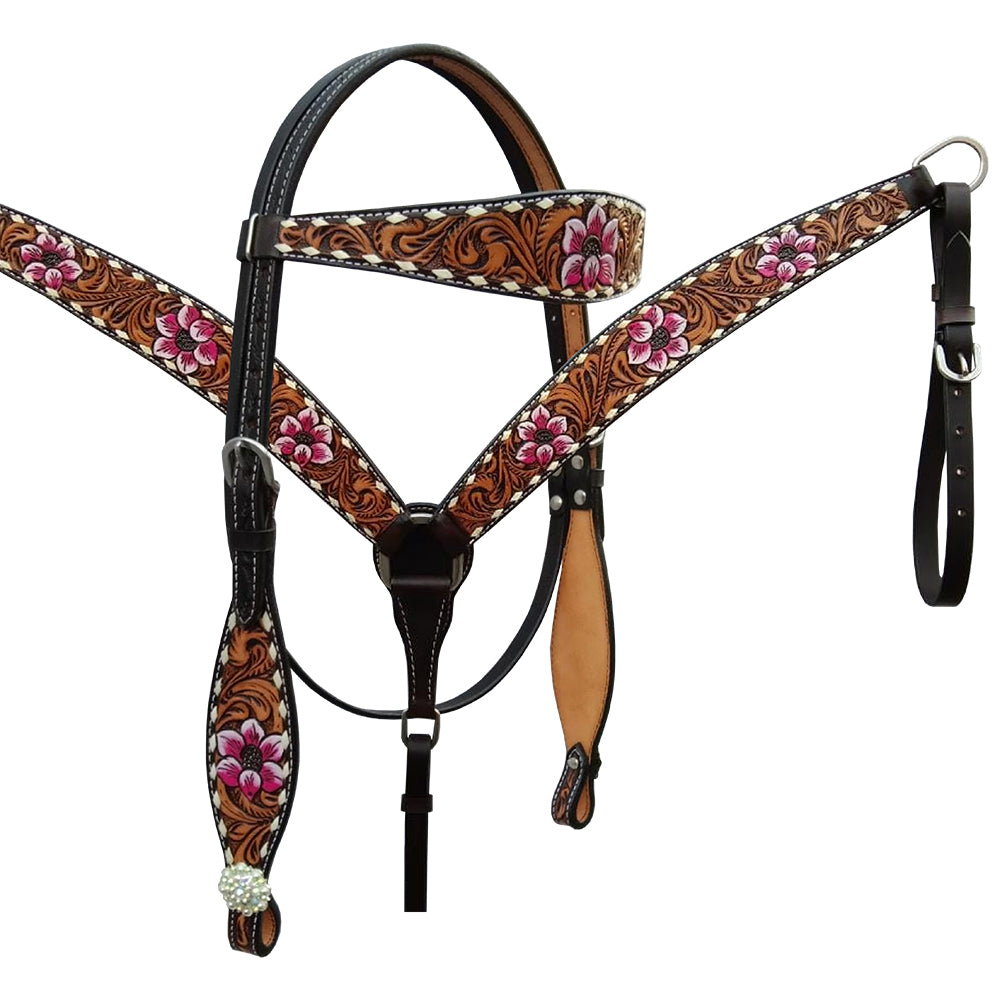 HILASON W. H. Floral Concho Headstall Breast Collar American Leather