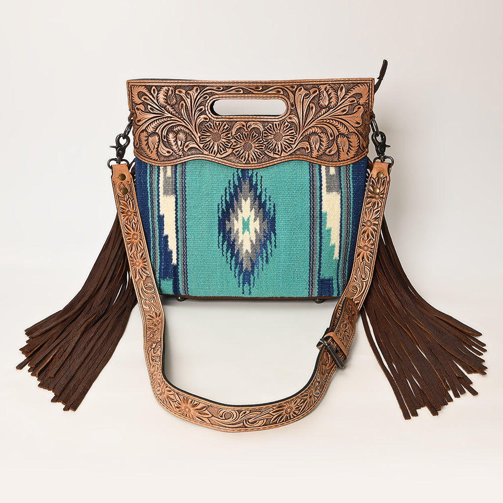 American Darling Clutch Hand Tooled Saddle Blanket Fabric Genuine Leather Western Women Bag Handbag Purse | Purses for Cute