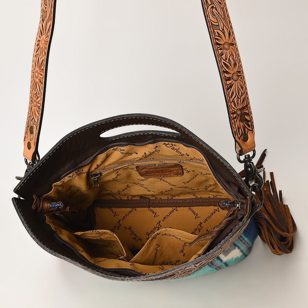 American Darling Clutch Hand Tooled Saddle Blanket Fabric Genuine Leather Western Women Bag Handbag Purse | Purses for Cute