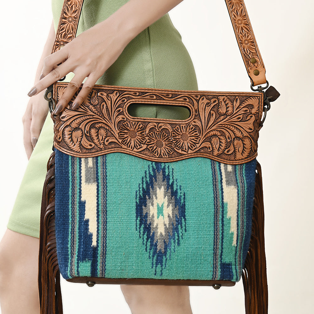 American Darling Clutch Hand Tooled Saddle Blanket Fabric Genuine Leather Western Women Bag Handbag Purse | Purses for Cute
