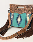 American Darling Clutch Hand Tooled Saddle Blanket Fabric Genuine Leather Western Women Bag Handbag Purse | Purses for Cute