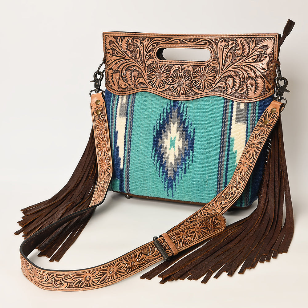 American Darling Clutch Hand Tooled Saddle Blanket Fabric Genuine Leather Western Women Bag Handbag Purse | Purses for Cute