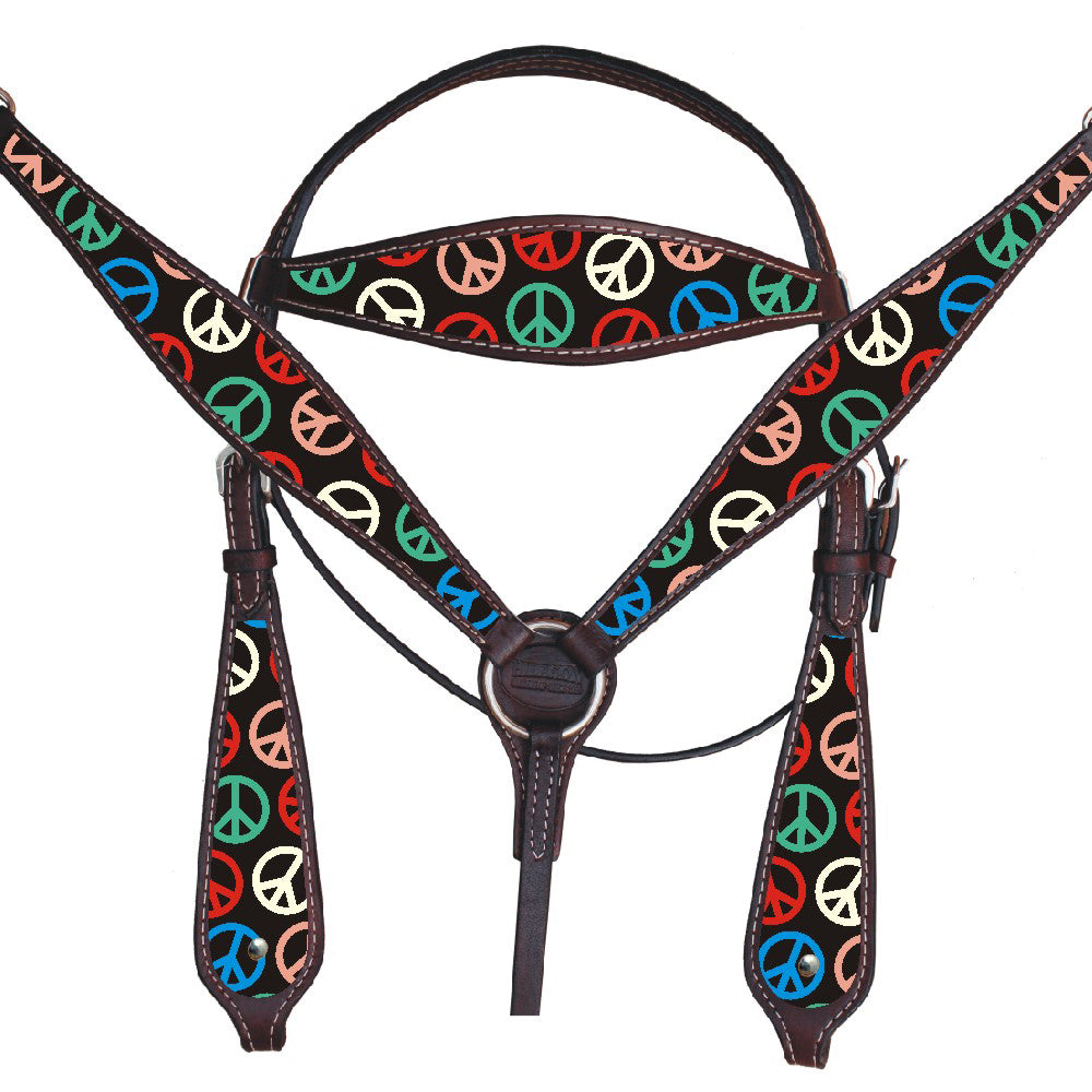 Hilason Western Horse Leather Headstall Breast Collar Set Dark Brown