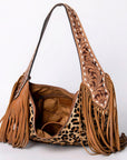 Western Style Leather Hobo Handbag With Hair On Cowhide