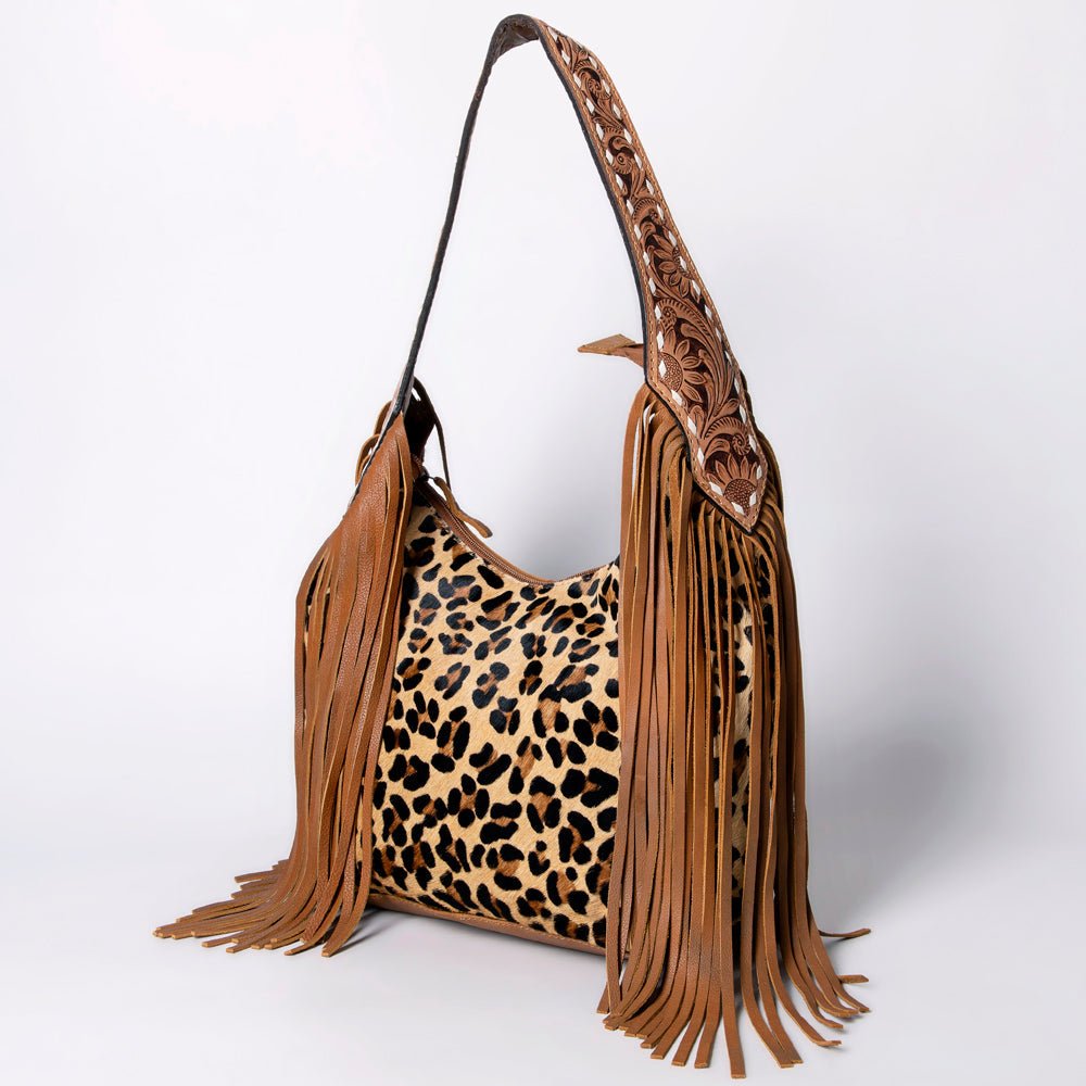 Western Style Leather Hobo Handbag With Hair On Cowhide
