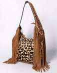 Western Style Leather Hobo Handbag With Hair On Cowhide
