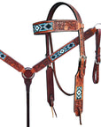 HILASON Western Horse Beaded Floral Headstall Breast Collar One Headstall Spur Strap Wither Strap American Leather Tack Set