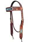 HILASON Western Horse Beaded Floral Headstall Breast Collar One Headstall Spur Strap Wither Strap American Leather Tack Set