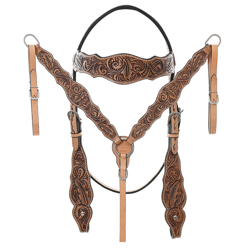 HILASON Western Horse Floral Headstall Breast Collar One Headstall American Leather Tack Set