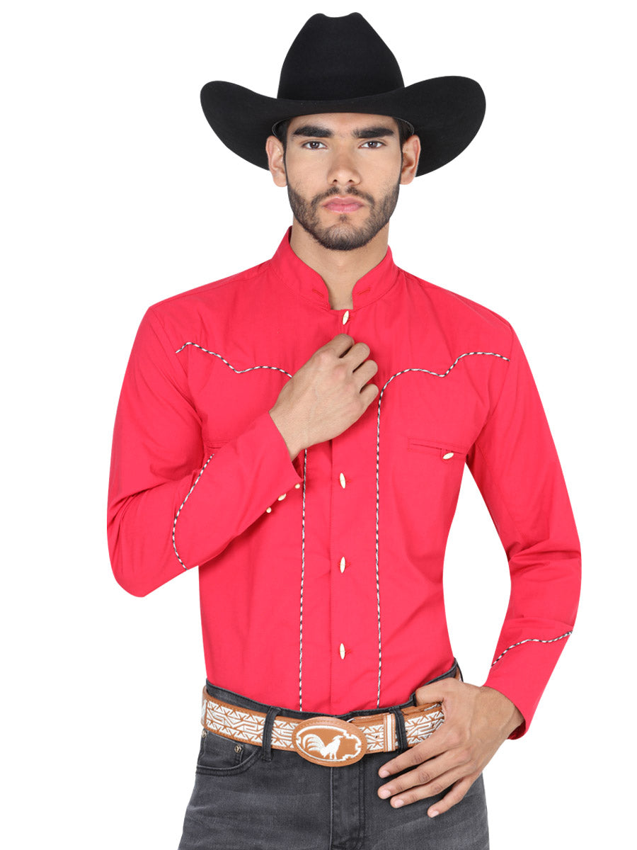 Crimson Western Style Extended Sleeve Shirt With Durable Button Front Closure Comfort