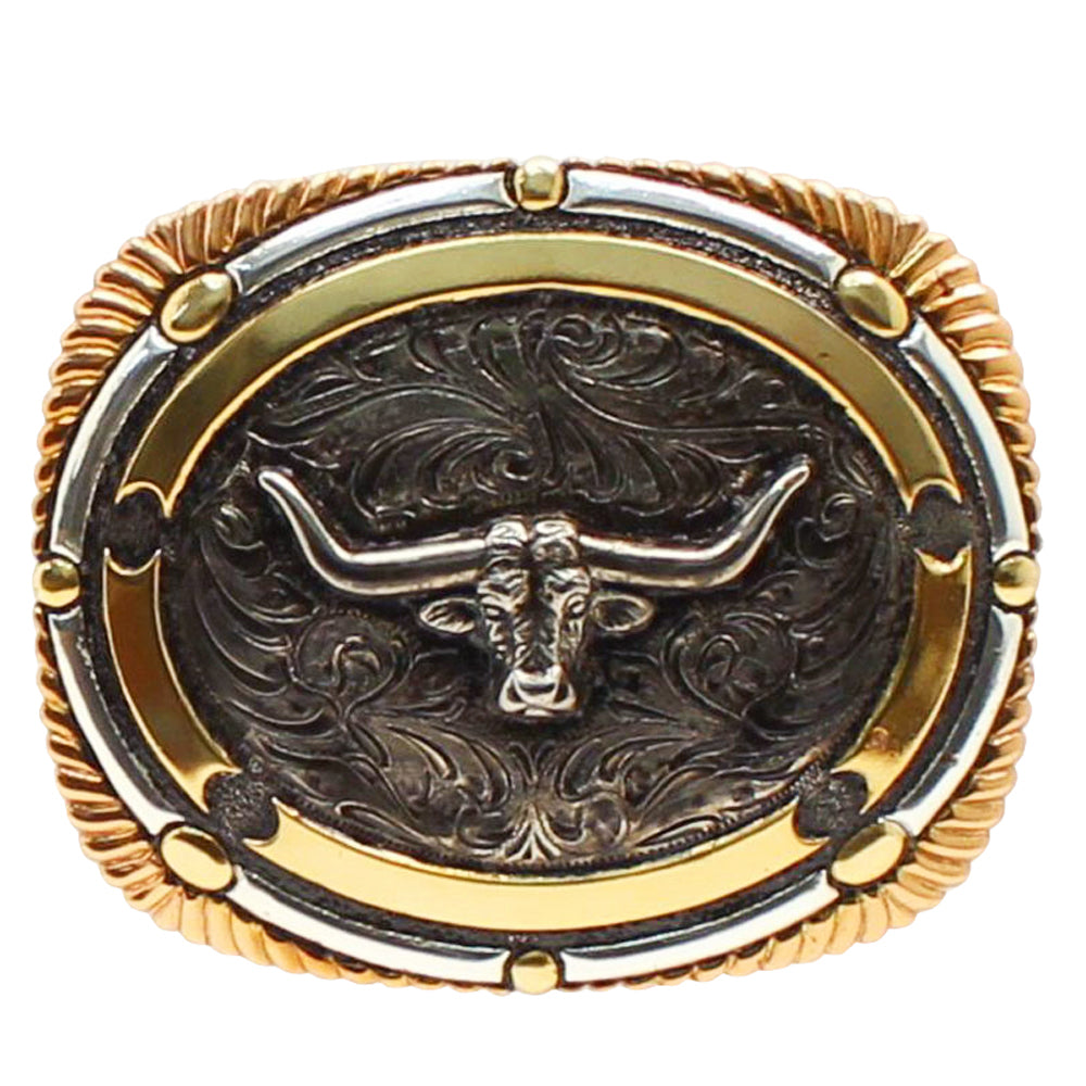 4 x 3 1/2 in M&amp;F Western Crumrine Classic Longhorn Rectangle Buckle