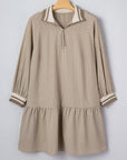 Plus Size Stripe Zip-Up Collared Mini Dress