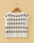 Geometric Textured V-Neck Cropped Sweater Top