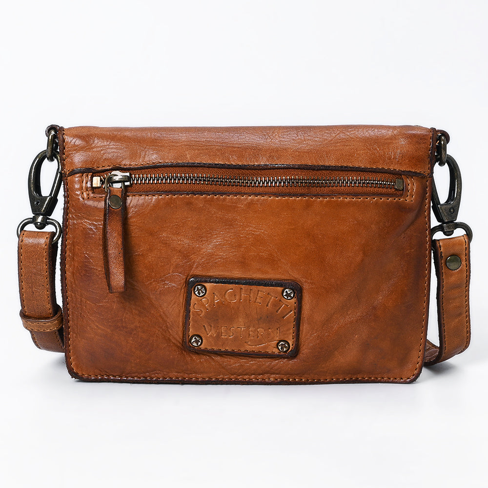 Spaghetti Western Swc193Tan Organiser Vintage Handmade Drum Dyed Genuine European Cowhide Leather Women Bag Western Handbag Purse