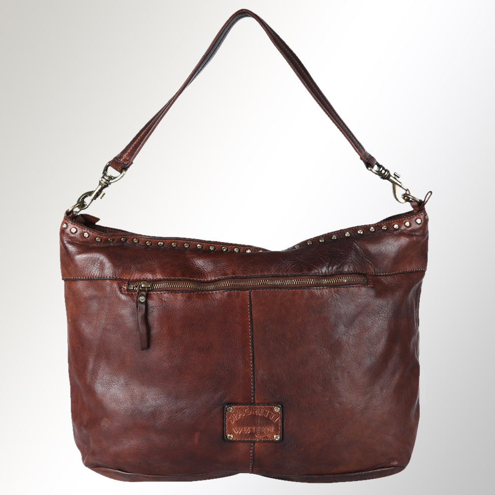 Spaghetti Western Swc183Brn Hobo Vintage Handmade Drum Dyed Genuine European Cowhide Leather Women Bag Western Handbag Purse