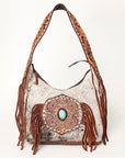 Western Style Leather Hobo Handbag With Hair On Cowhide