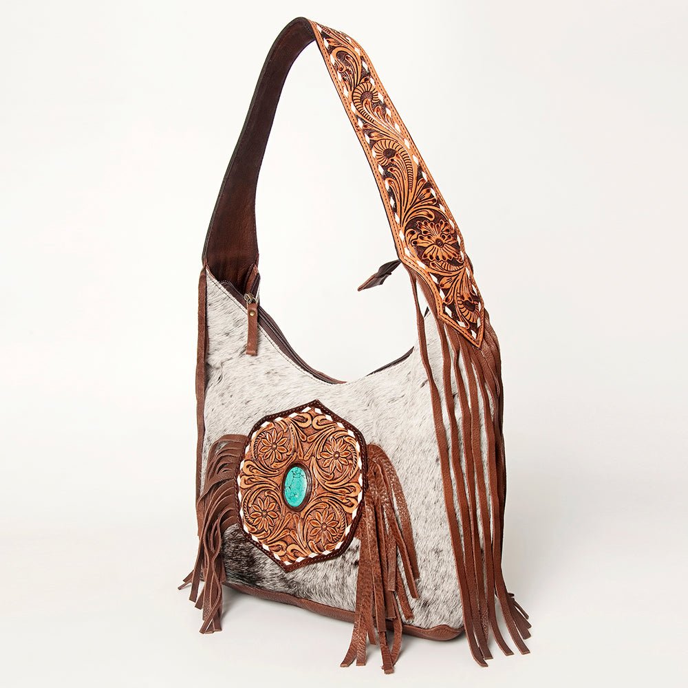 Western Style Leather Hobo Handbag With Hair On Cowhide