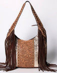 Western Style Leather Hobo Handbag With Hair On Cowhide