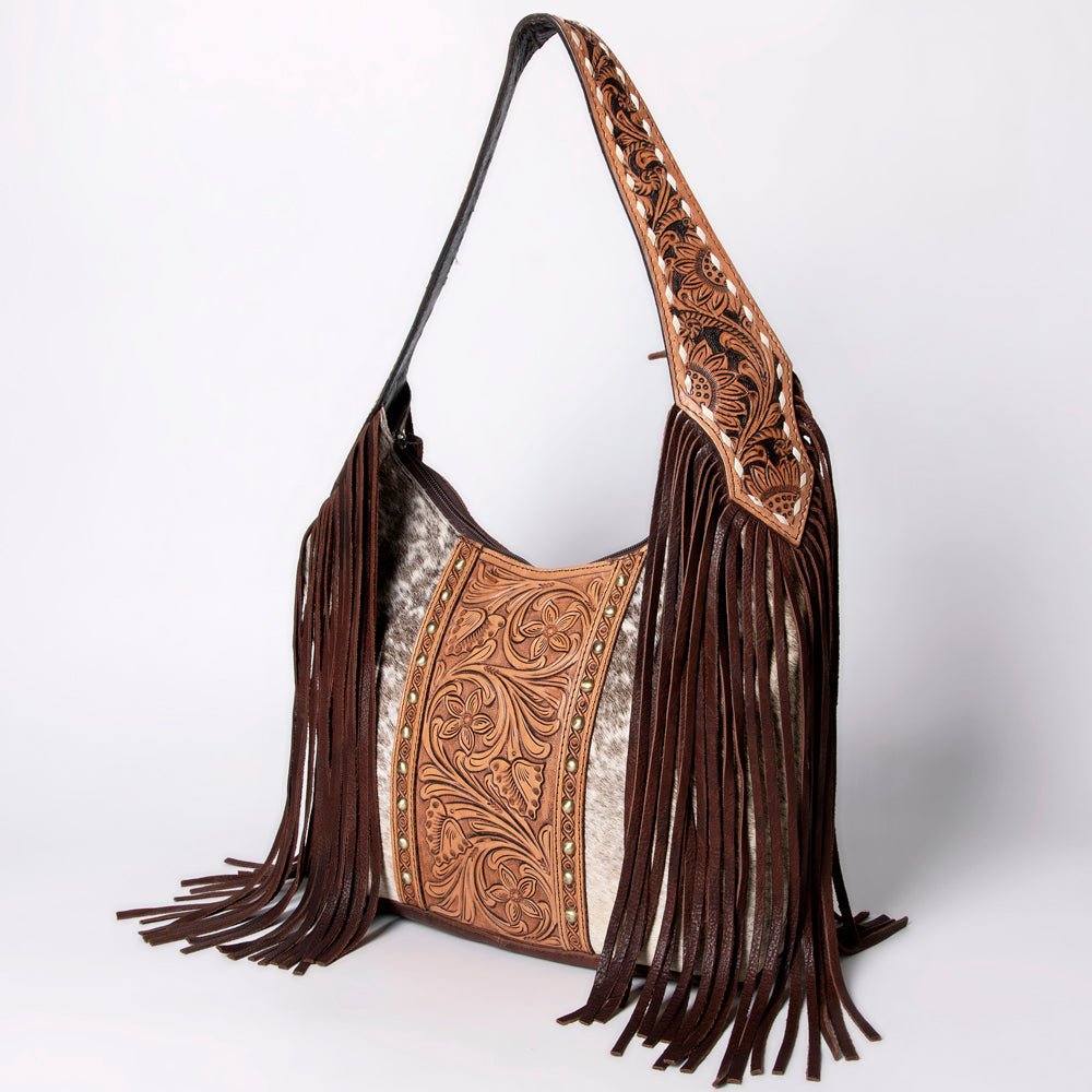 Western Style Leather Hobo Handbag With Hair On Cowhide