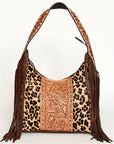 Western Style Leather Hobo Handbag With Hair On Cowhide
