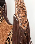Western Style Leather Hobo Handbag With Hair On Cowhide