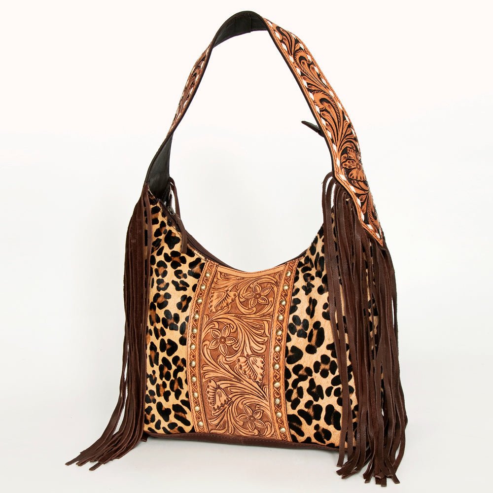 Western Style Leather Hobo Handbag With Hair On Cowhide