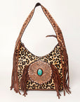 Western Style Leather Hobo Handbag With Hair On Cowhide