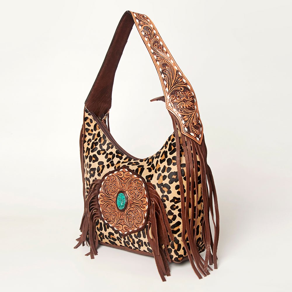 Western Style Leather Hobo Handbag With Hair On Cowhide