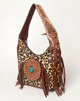 Western Style Leather Hobo Handbag With Hair On Cowhide