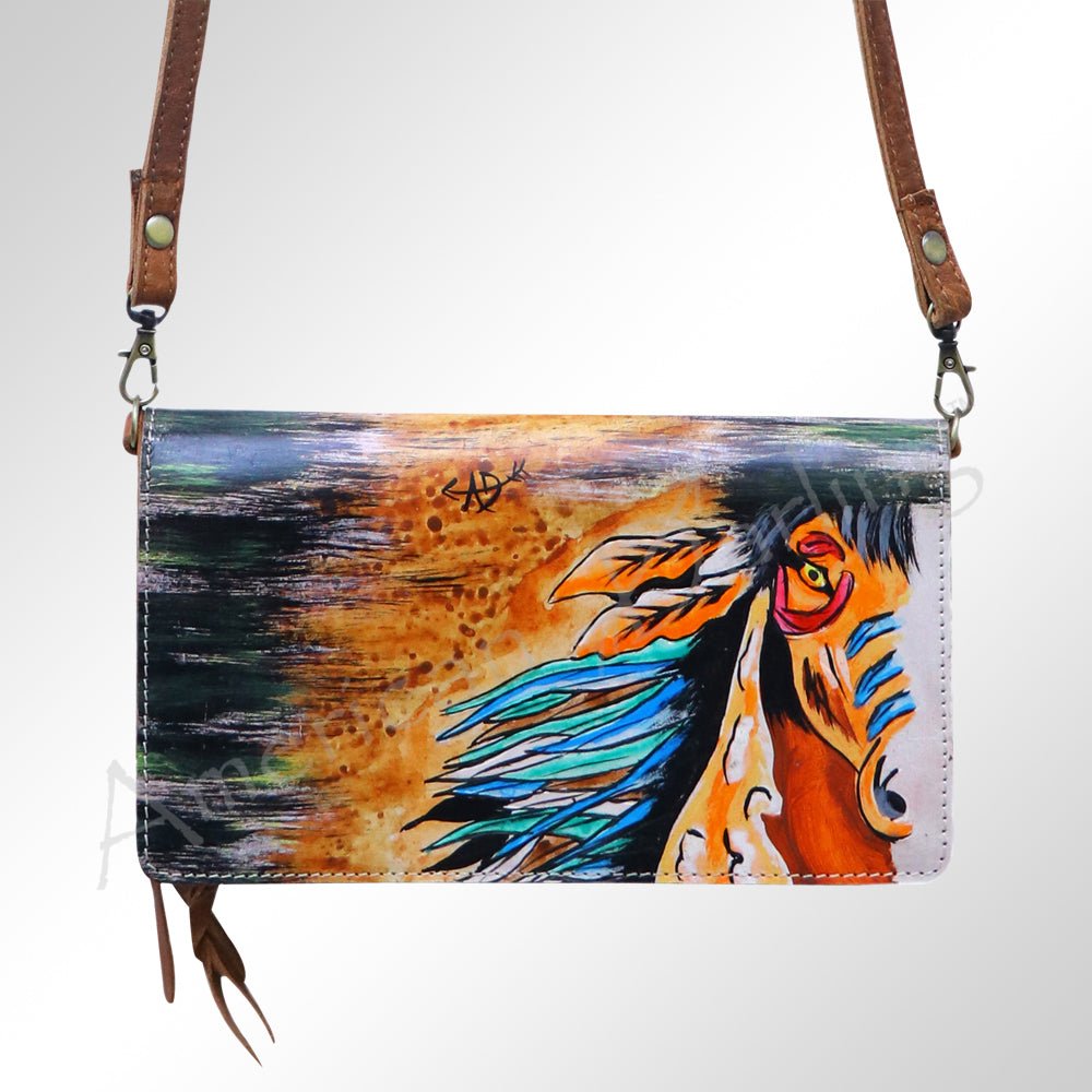 American Darling Organiser Hair-On Hand Tooled Genuine Leather Women Bag Western Handbag Purse
