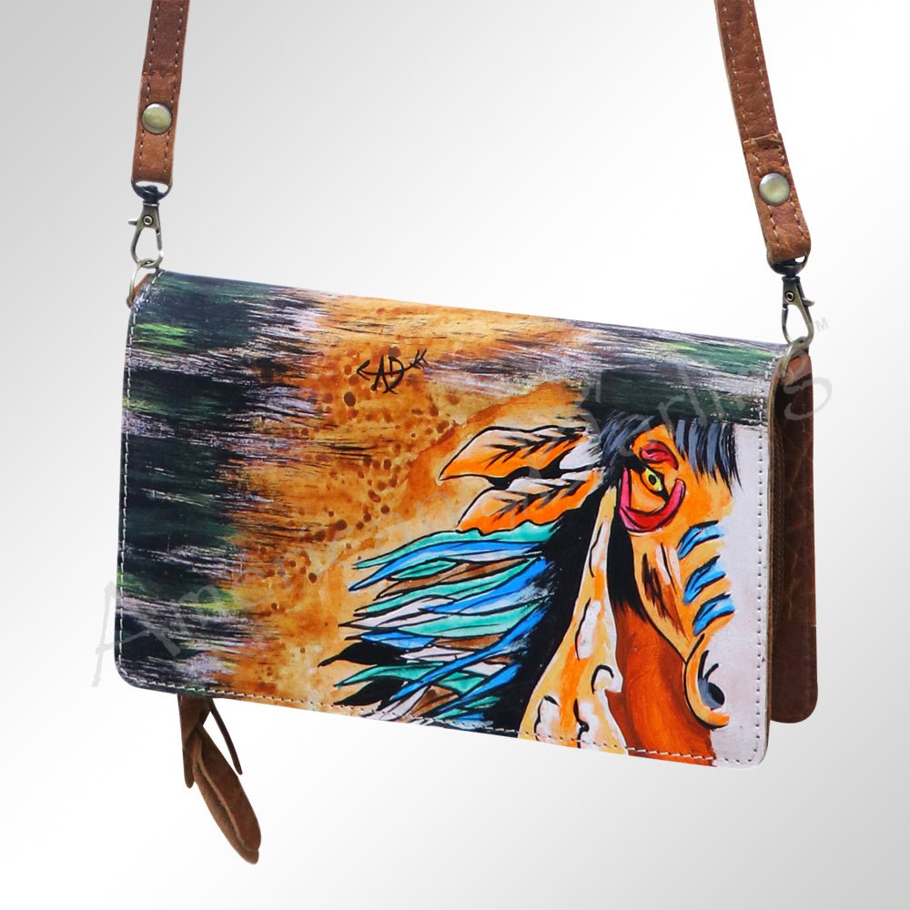 American Darling Organiser Hair-On Hand Tooled Genuine Leather Women Bag Western Handbag Purse