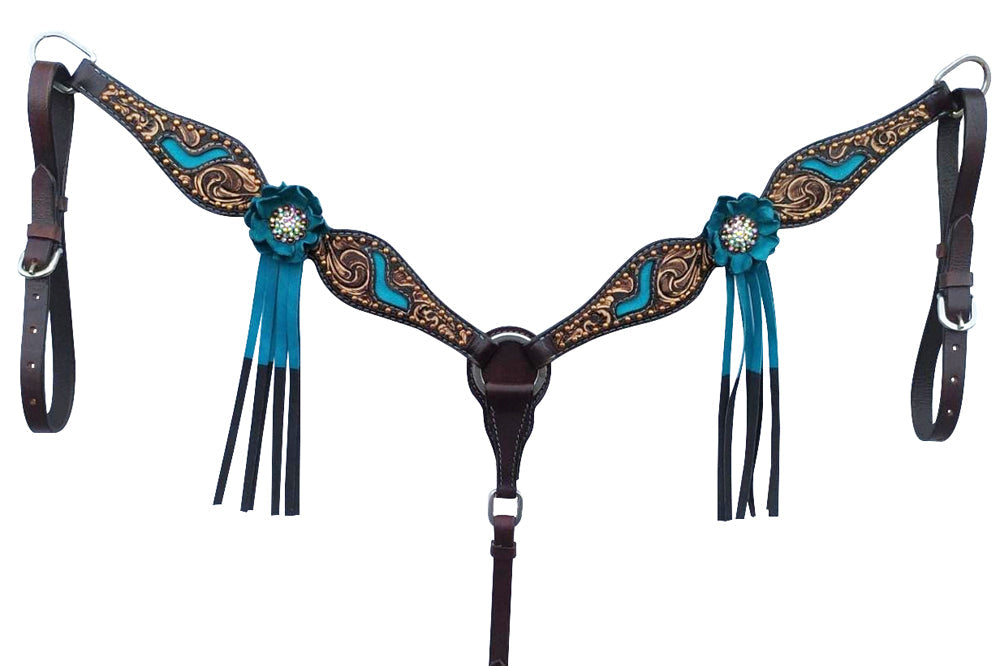 Bar H Equine American Leather Horse Saddle Tack One Ear Headstall | Breast Collar | Browband Headstall | Wither Strap | Tack Set for Horses BER114