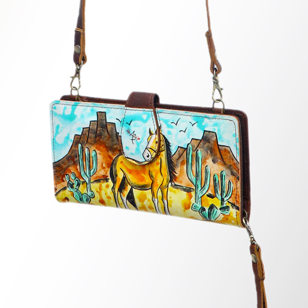 American Darling Wristlet Bag, Hand-Painted Genuine Leather, Western Vegetable Tanned Full Grain Leather Wallet Bag