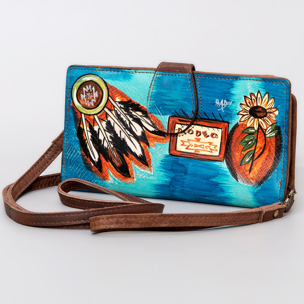 American Darling Wristlet Bag, Hand-Painted Genuine Leather, Western Vegetable Tanned Full Grain Leather Wallet Bag