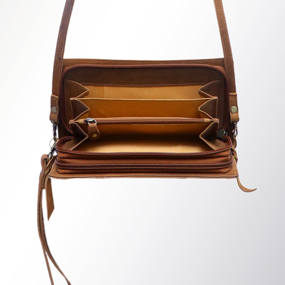 American Darling Organiser Hair-On Hand Tooled Genuine Leather Women Bag Western Handbag Purse