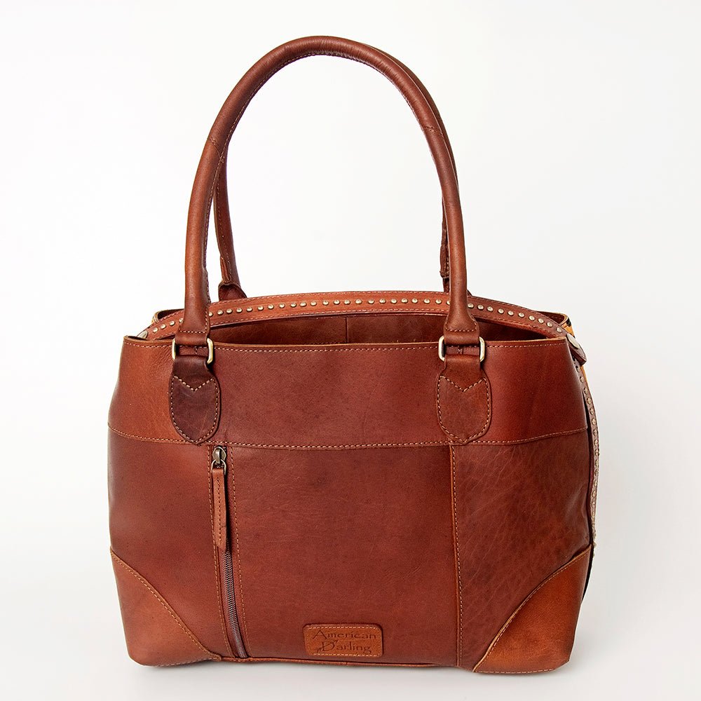 American Darling Tote Hand Tooled Hair On Genuine Leather Women Bag Western Handbag Purse