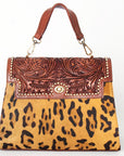 American Darling Leopard Print Leather Western Handbag with Top Handle