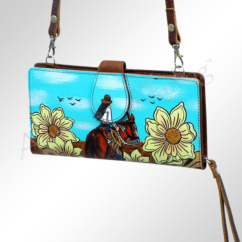 American Darling Wristlet Bag, Hand-Painted Genuine Leather, Western Vegetable Tanned Full Grain Leather Wallet Bag