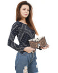 American Darling ADBGZ397A Wallet Hand Tooled Hair On Genuine Leather women bag western handbag purse
