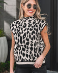 Leopard Mock Neck Short Sleeve Sweater