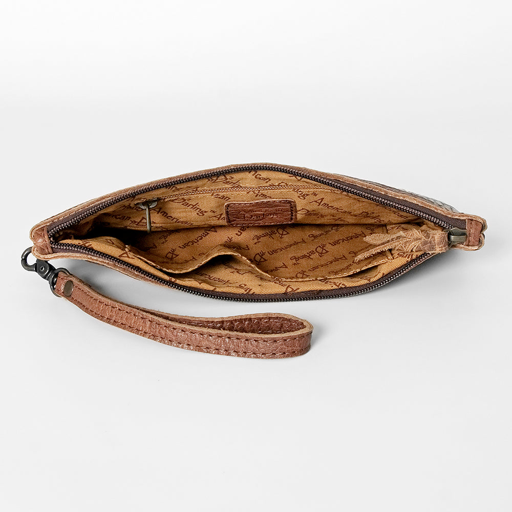 American Darling Wristlet Bag for Women, Crocodile Embossed Full Grain Leather Western Clutch with YKK Zipper &amp; Wrist Strap