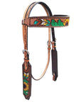 HILASON Western Horse Sunflower Cactus Headstall Breast Collar  American Leather Tack Set