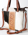 American Darling ADBGZ434B Tote Hand Tooled Hair On Genuine Leather women bag western handbag purse