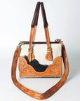 American Darling ADBGZ461B Tote Hand Tooled Hair On Genuine Leather women bag western handbag purse