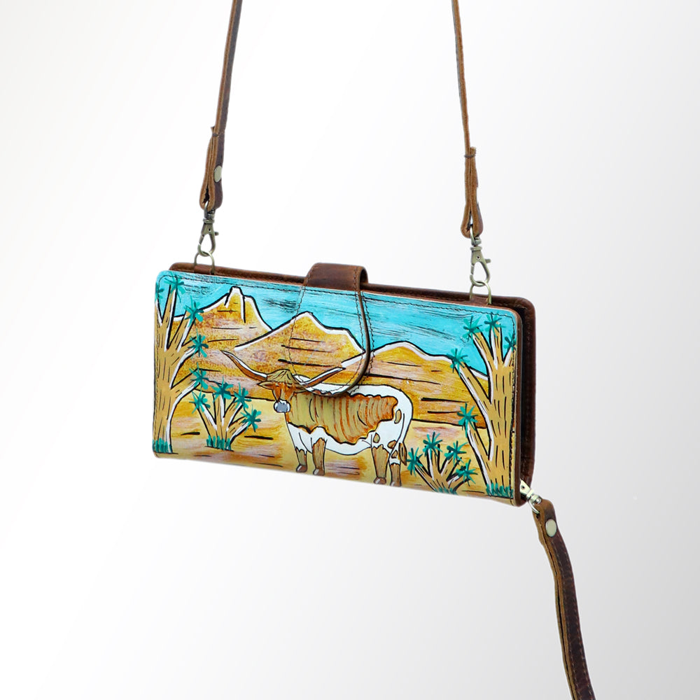 American Darling Wristlet Bag, Hand-Painted Genuine Leather, Western Vegetable Tanned Full Grain Leather Wallet Bag