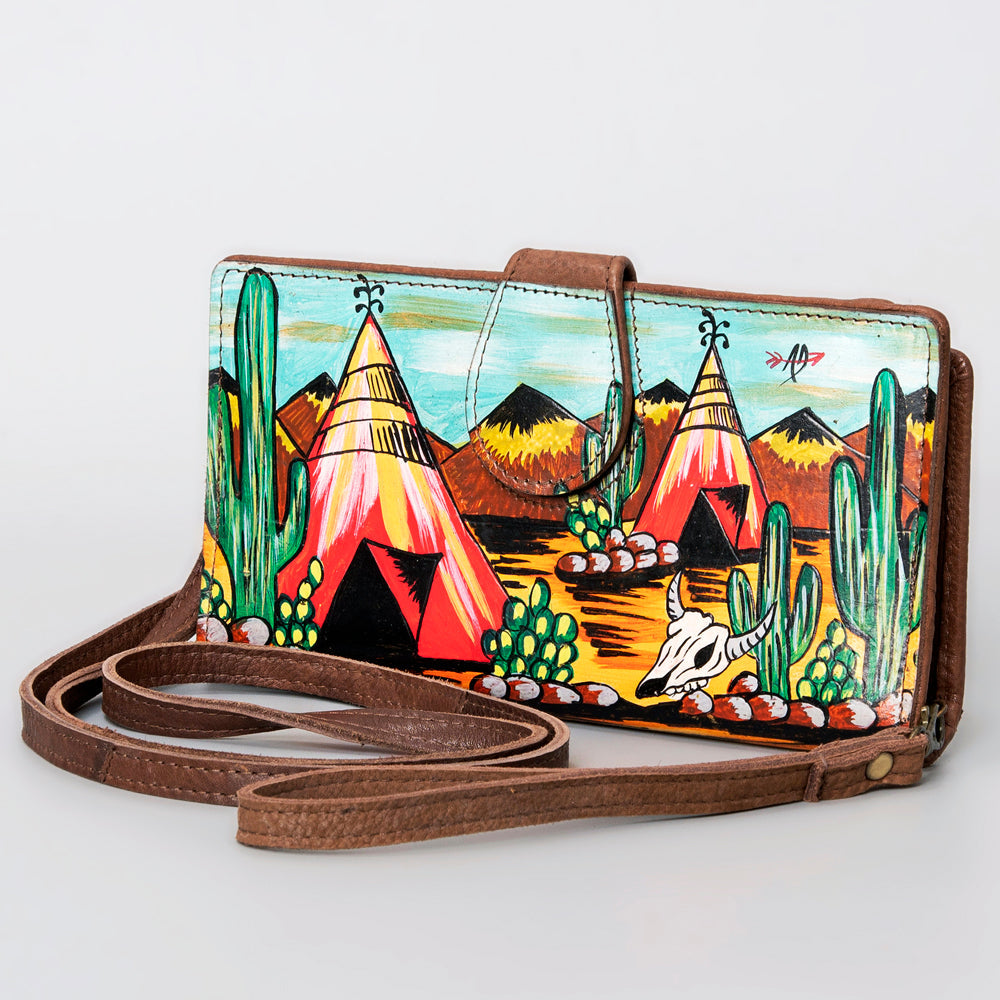 American Darling Wristlet Bag, Hand-Painted Genuine Leather, Western Vegetable Tanned Full Grain Leather Wallet Bag