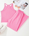 Solid Ribbed Tank Top and Sweatpants Set