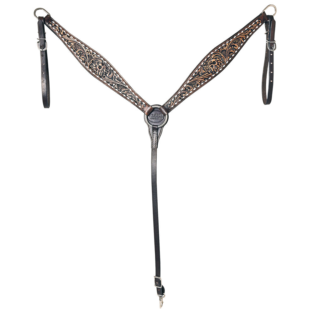 Hilason Western American Leather Horse Floral Headstall Breast Collar Tack Set