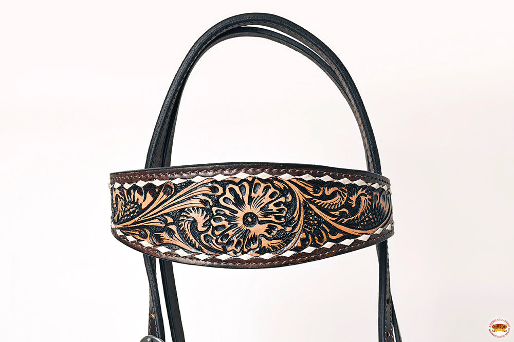 Hilason Western American Leather Horse Floral Headstall Breast Collar Tack Set
