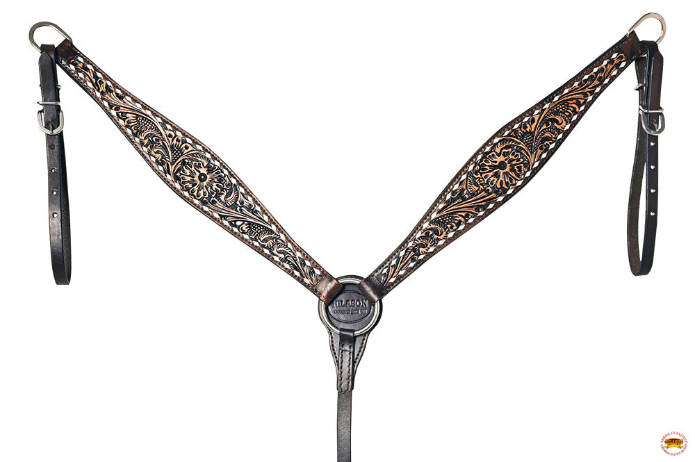 Hilason Western American Leather Horse Floral Headstall Breast Collar Tack Set